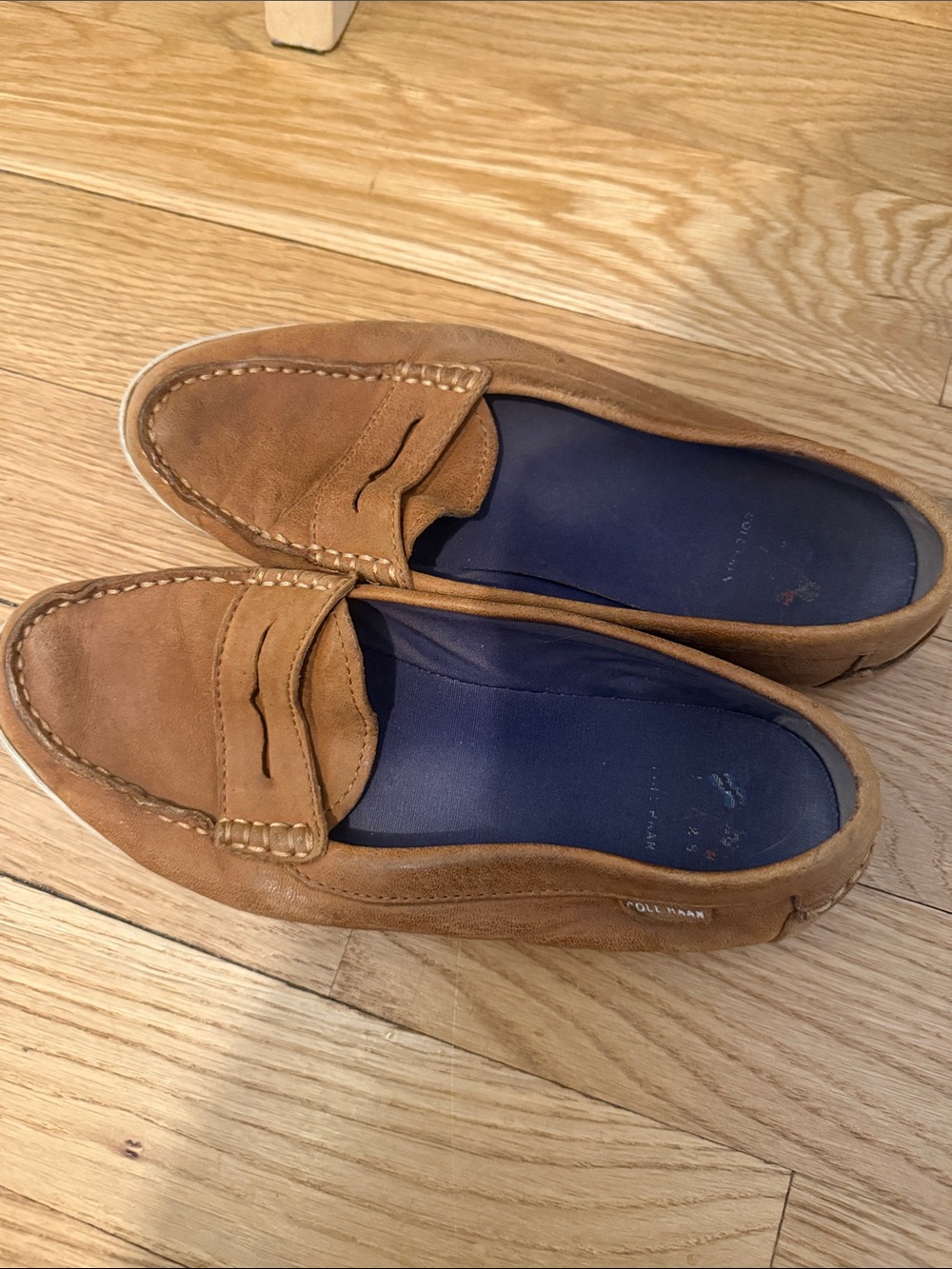 Cole Haan Men’s Tan Suede Penny Loafers with Navy Insole